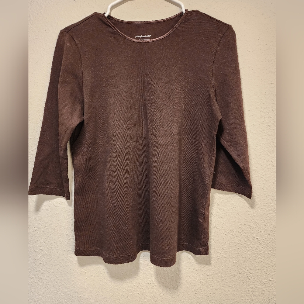 Christopher & Banks Brown Fitted 3/4 Sleeve T-Shirt